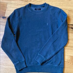 All Saints Blue Crewneck Sweatshirt with Ribbed Details